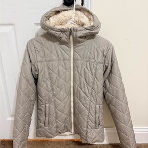 Quilted Hooded Jacket in Light Grey